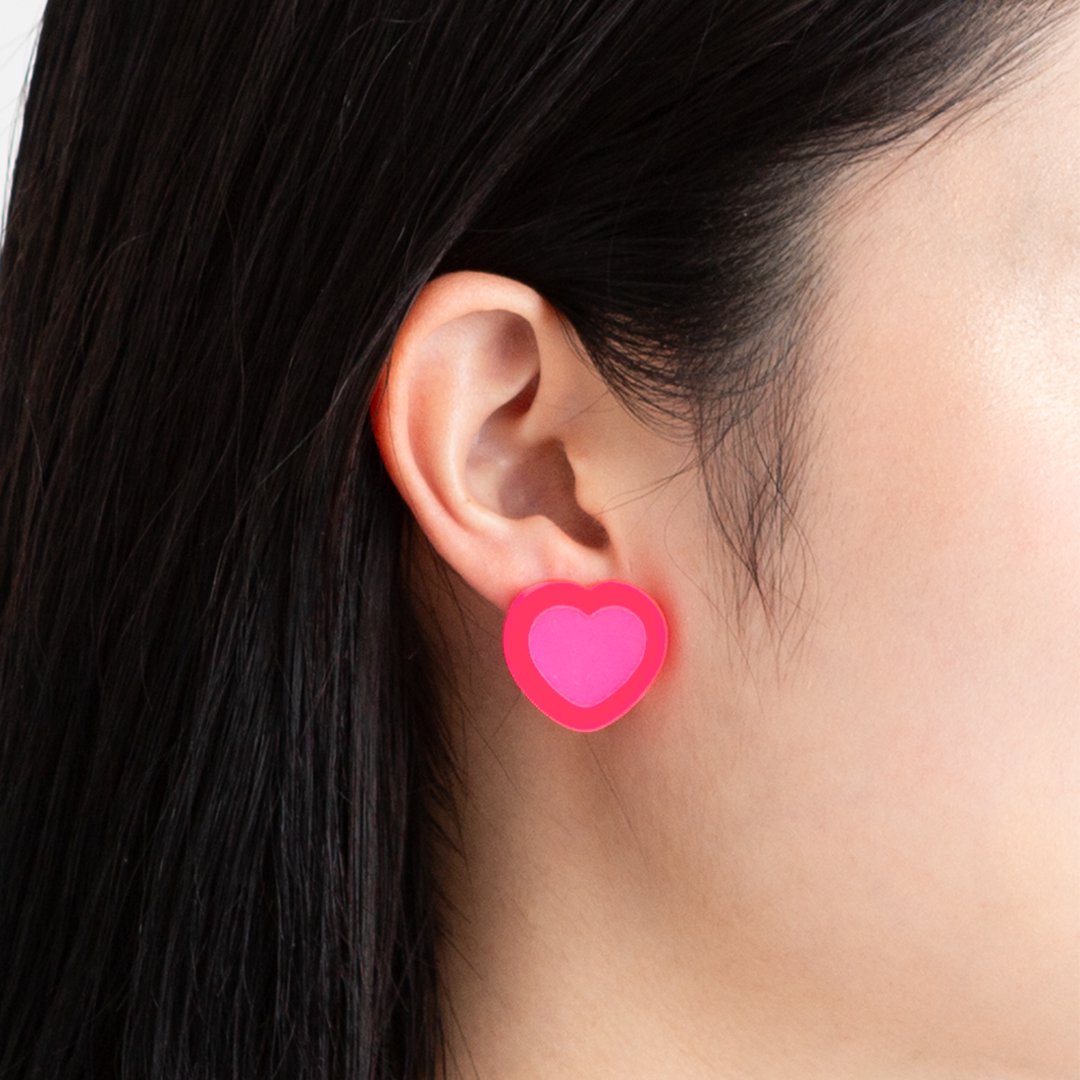 Double HEART Earring Neon Pink Pink - designsix ONLINE Shop