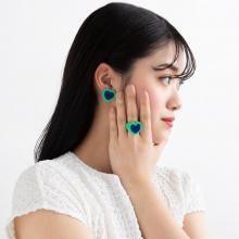 DOUBLE HEART EARRING LIGHT GREEN ROYAL BLUE