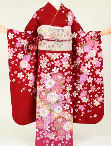 結婚式 成人式 振袖 レンタル K4146 赤牡丹桜 - 振袖の格安ネットレンタル店∥成人式用に付属品もセットでレンタルします。