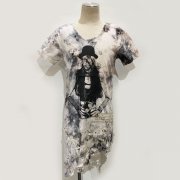【Acryl agitt】アシメダメージ 半袖Tシャツ(グレー斑染め x 黒) M, L, XL

