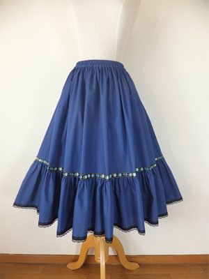 フォークダンス衣装◆裾回り4ｍチロル2段ティアードスカート紺SK110 - オリジナル衣装のお店　しゅくらん