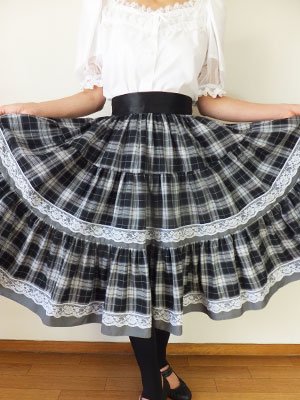 フォークダンス衣装◇白黒チェック+レース三段ティアードスカート25 ...
