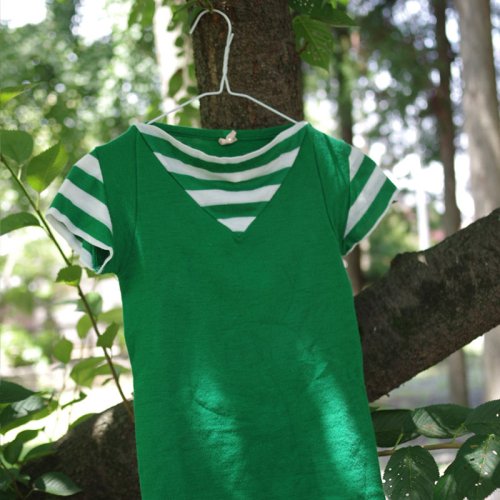 【KIDS】グリーンのニットTシャツ/120-130
