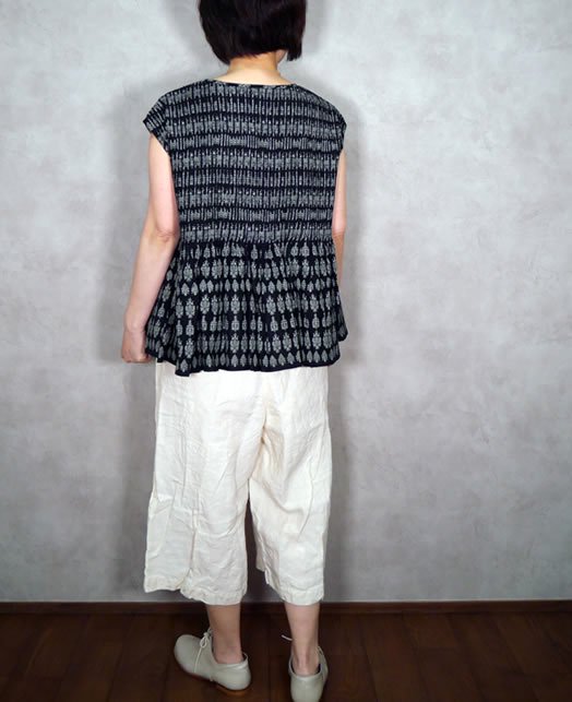 maison de soil, メゾンドソイル,INMDS19201, Hand Woven Linen Patterned Stripe Print Boat-Neck Shirt with Mini Pintuck