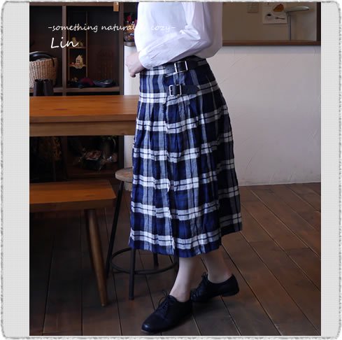 40%off O'NEIL of Dublin オニールオブダブリン/ NOD1701 Low Waist Pleats Wrap Skirt  (Check with Pin) - Lin-大人ナチュラル服の店- (Veritecoeur