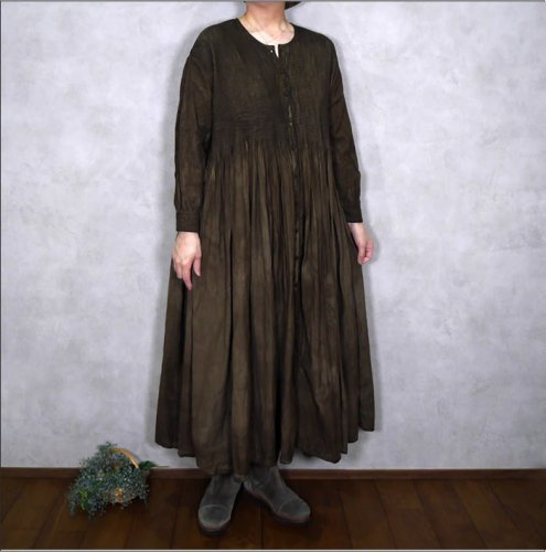 maison de soil メゾンドソイル/ INMDS21754 Twill Cotton Khadi Crew-Neck Dress with Mini Pintuck