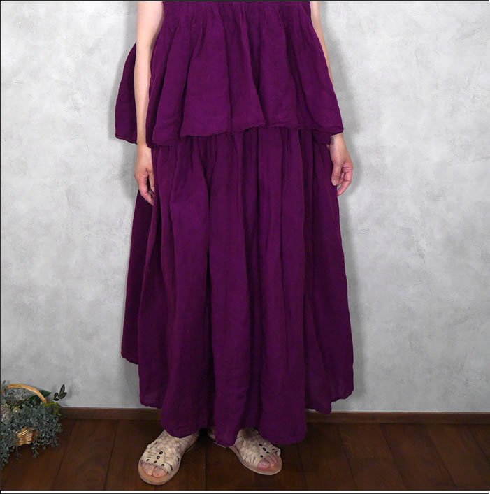 maison de soi,l メゾンドソイル, INMDS22015D, Hanwoven Khadi/Linen Plain Gathered  Skirt