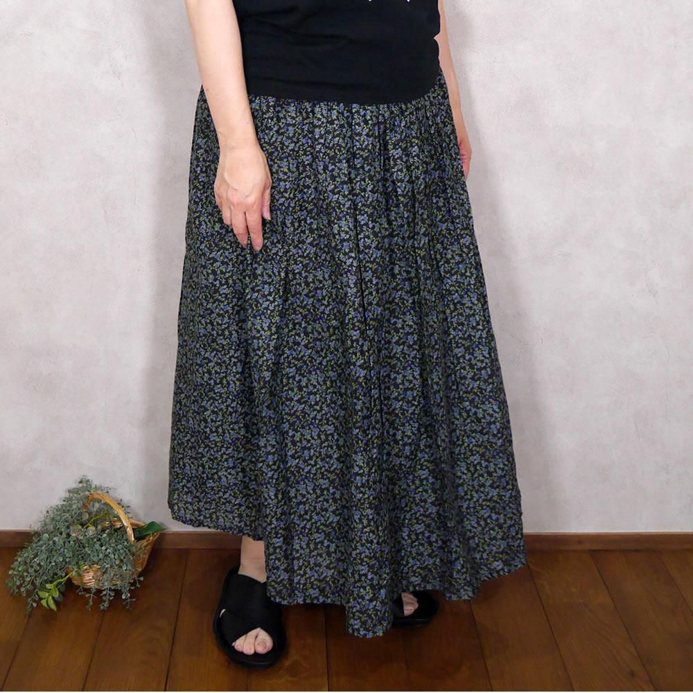  ソイル  Cotton Voile Small Flower Print Gathered Skirt  style 