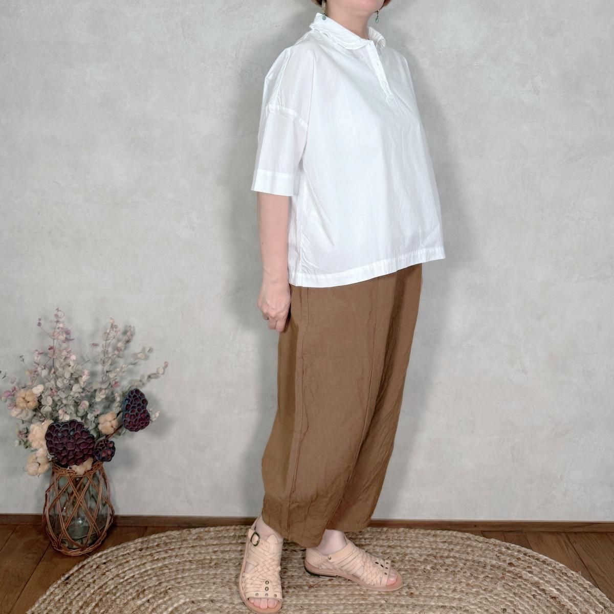 Gauze# リネン チャーリーパンツ 生成 ガーゼecru et pousse Gauze (ガーゼ) リネンツイルショートチャーリーパンツ