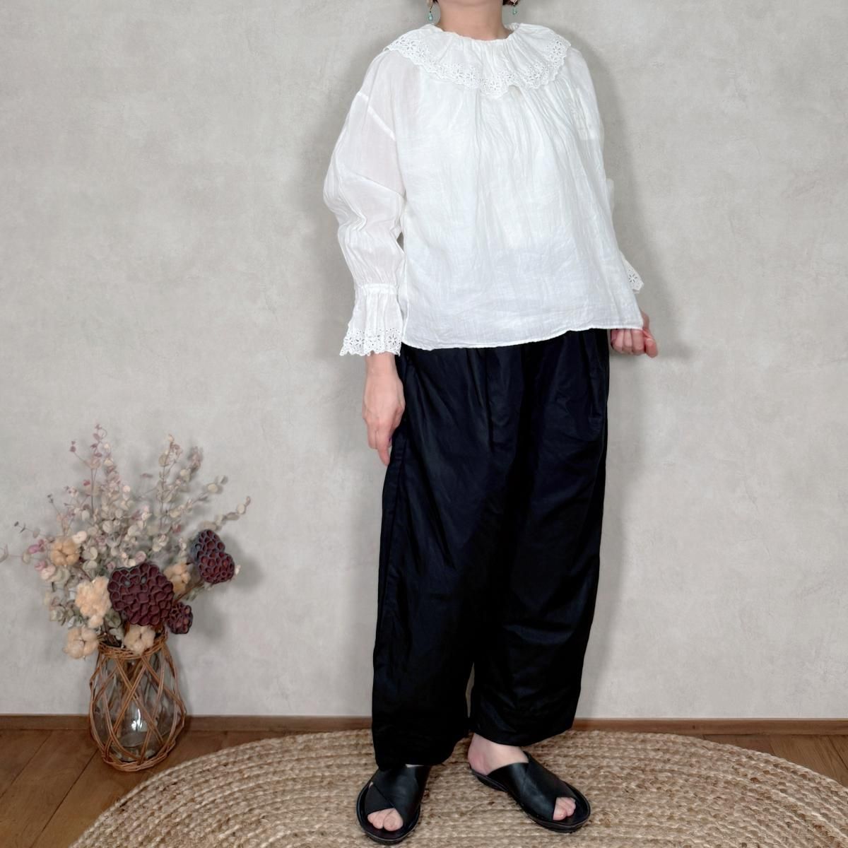 gauze# ２wayブラウス Gauze# ガーゼ ラミーリネン アンティーク レース フリル 2way