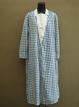 cir.1930's indigo check dress L/SL