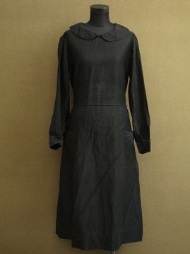 cir. 1930's black work dress back buttoned