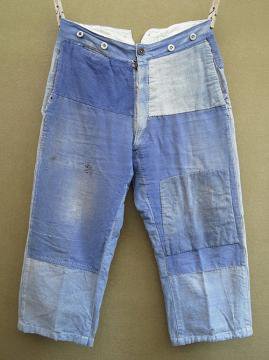 cir.1930's blue linen  cotton work trousers patched II