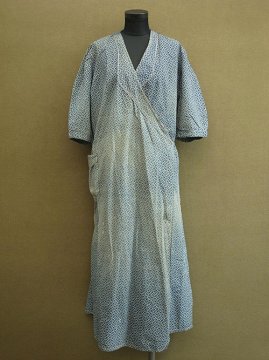 cir.1930's printed indigo wrap work coat / dress