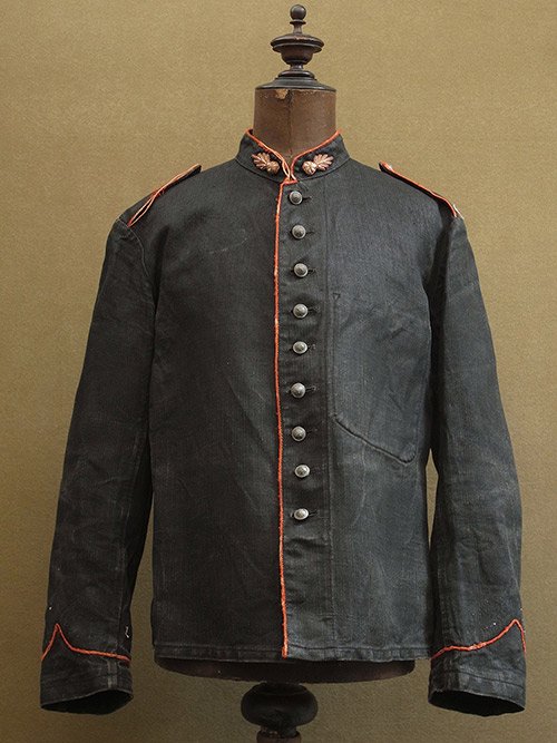 late 19th c. black herringbone linen fireman jacket - フレンチ