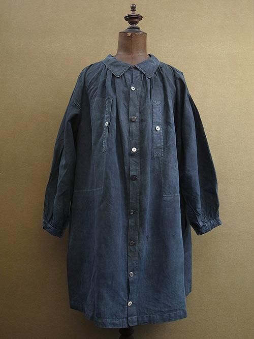 indigo linen smock リネン スモック ヴィンテージ-