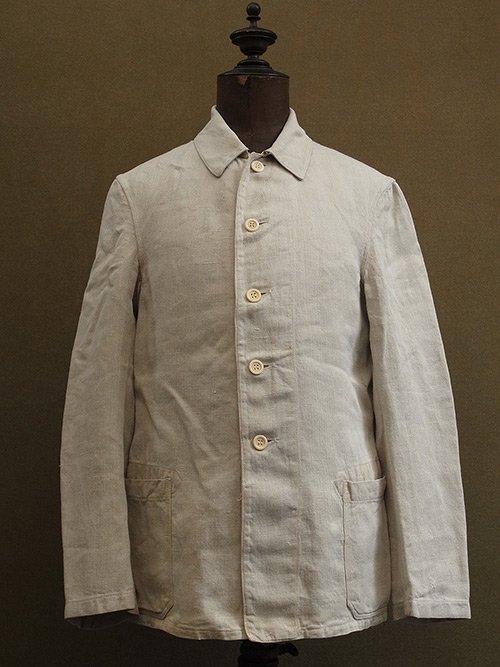 1940's linen herringbone work jacket - フレンチ・ヴィンテージ