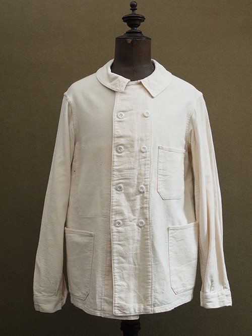cir. 1940's white cotton twill work jacket 