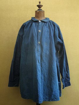 cir.1930's indigo linen × cotton smock 