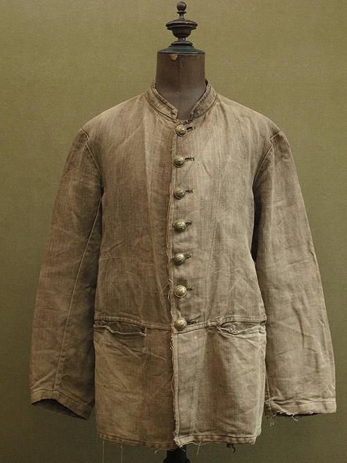 19th c. brown linen fireman jacket - フレンチ・ヴィンテージ 