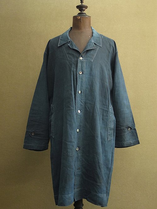 1930's indigo linen coat - フレンチ・ヴィンテージ アンティーク古着