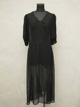 1930-1940's black crepe S/SL dress
