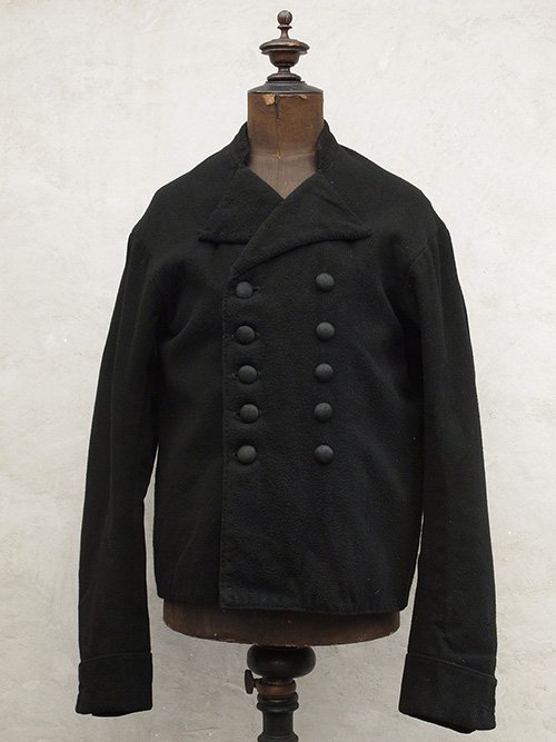 cir. early 20th c. black wool double breasted work jacket ...