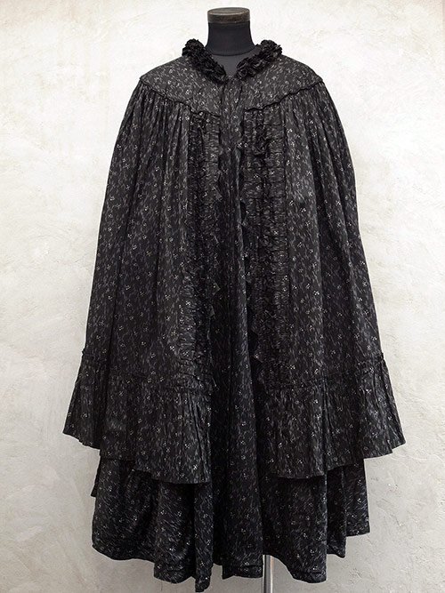 printed black cotton cape - フレンチ・ヴィンテージ　アンティーク古着「Mindbenders and Classics」
