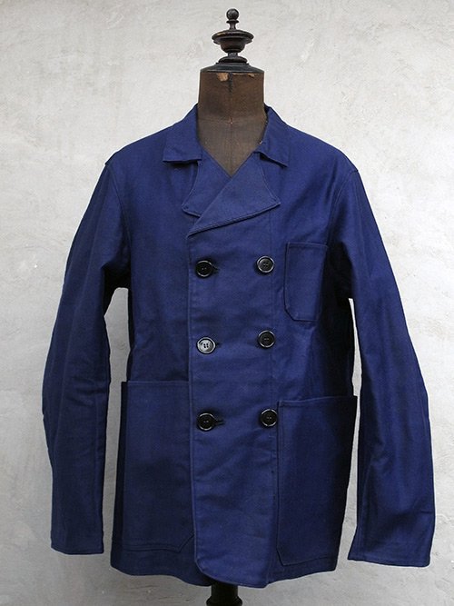 1930-1950's double breasted blue moleskin work jacket dead stock - フレンチ