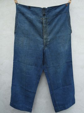 ~1930's indigo linen maquignon work trousers