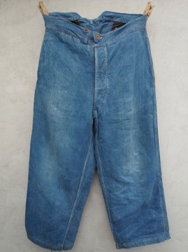 early 20th c. indigo herringbone linen work trousers