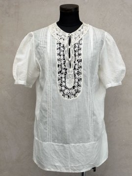 1920's-1930's white S/SL blouse with lace 