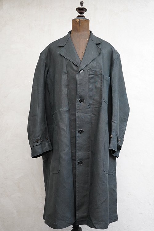 1930-1940's indigo linen maquignon coat - フレンチ・ヴィンテージ 