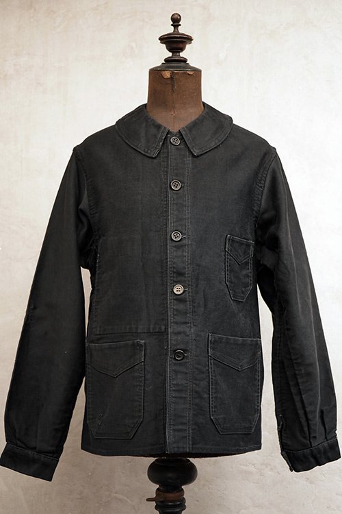 1930-1940's black moleskin work jacket - フレンチ・ヴィンテージ アンティーク古着「Mindbenders  and Classics」