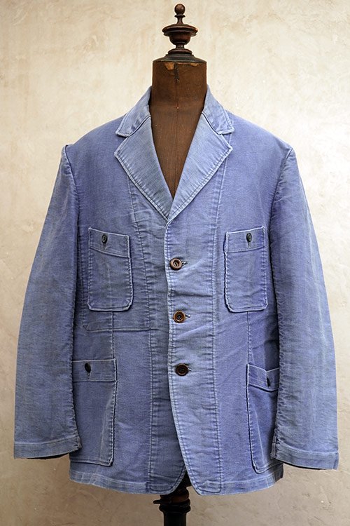 1930's-1940's blue moleskin 4 pockets jacket - フレンチ 