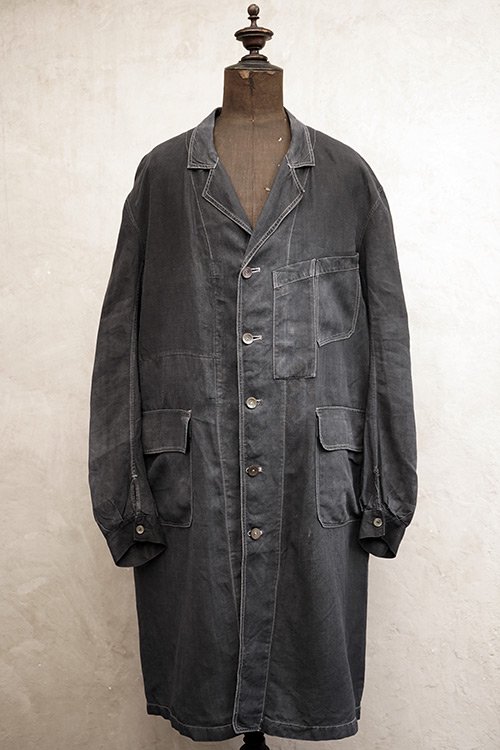 1930's black linen maquignon coat 