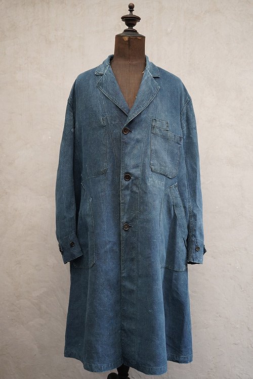 1930's indigo linen maquignon coat - フレンチ・ヴィンテージ 