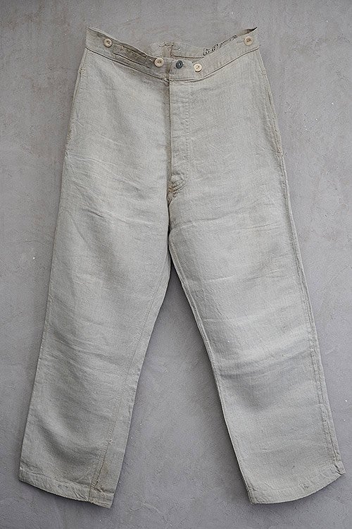 early 20th c. herringbone linen bourgeron trousers - フレンチ