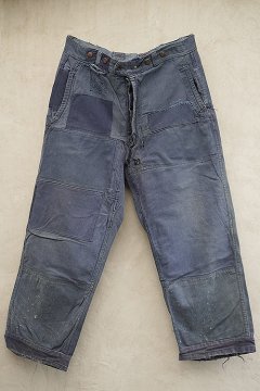mid 20th c. well patched blue cotton work trousers