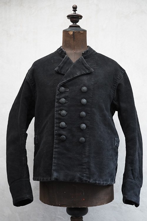 cir. early 20th c. Dutch fisherman black moleskin work jacket ...