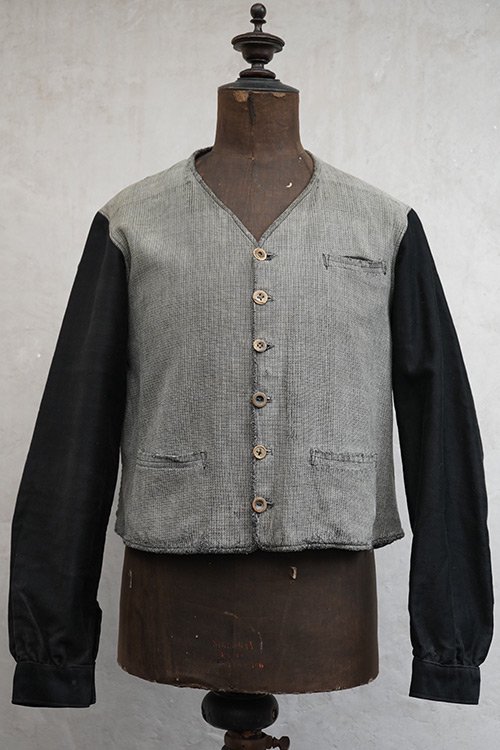 1930's gray checked cotton gilet jacket - フレンチ・ヴィンテージ