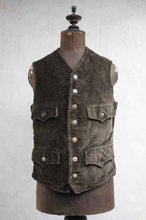 cir.1930's dark brown corduroy hunting gilet - フレンチ