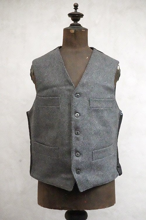 mid 20th c. gray wool work gilet dead stock - フレンチ