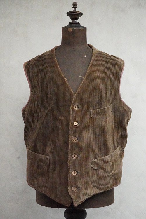 1930's-.1940's brown corduroy work gilet - フレンチ・ヴィンテージ