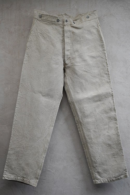 1910's herringbone linen French army bourgeron trousers - フレンチ