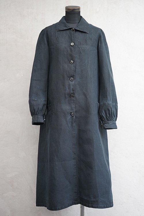 1930's indigo linen work dress - フレンチ・ヴィンテージ