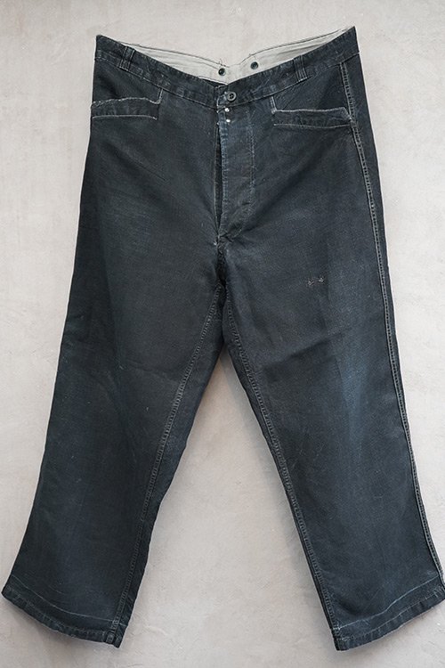 1940's indigo linen maquignon work trousers 