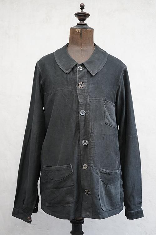 1930's black moleskin work jacket 6 buttons - フレンチ・ヴィンテージ  アンティーク古着「Mindbenders and Classics」