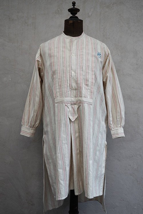 ~1930's striped beige cotton shirt - フレンチ・ヴィンテージ　アンティーク古着「Mindbenders and  Classics」