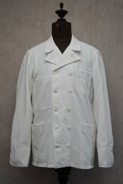 mid 20th c. double breasted white cotton work jacket 